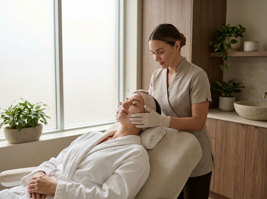 A client receiving a facial skincare treatment