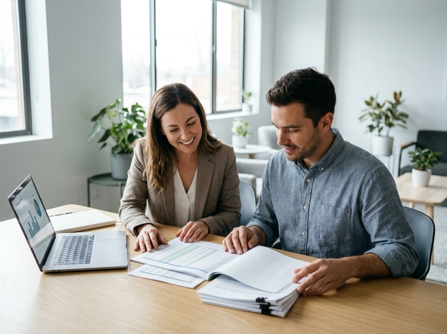 A CPA reviewing finances with a small-business owner